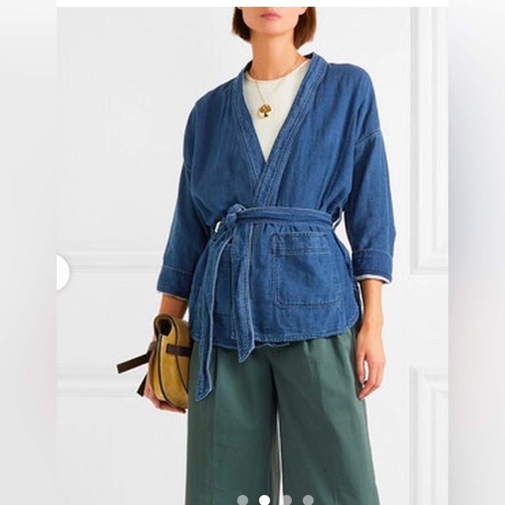 J Crew Denim Drapey indigo wrap jacket Cardigan Belted Size Small